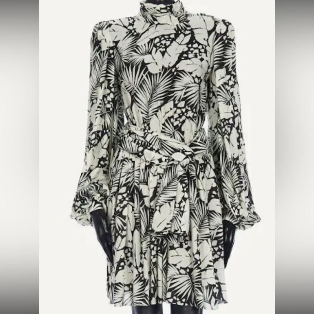Saint Laurent Monochrome Leaf Pattern belted or sash mini dress NWT orig $2690